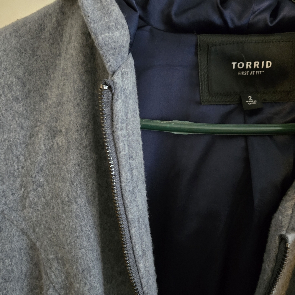 Torrid Blue-Gray Hooded A-Line Wool Coat - Picture 5 of 6